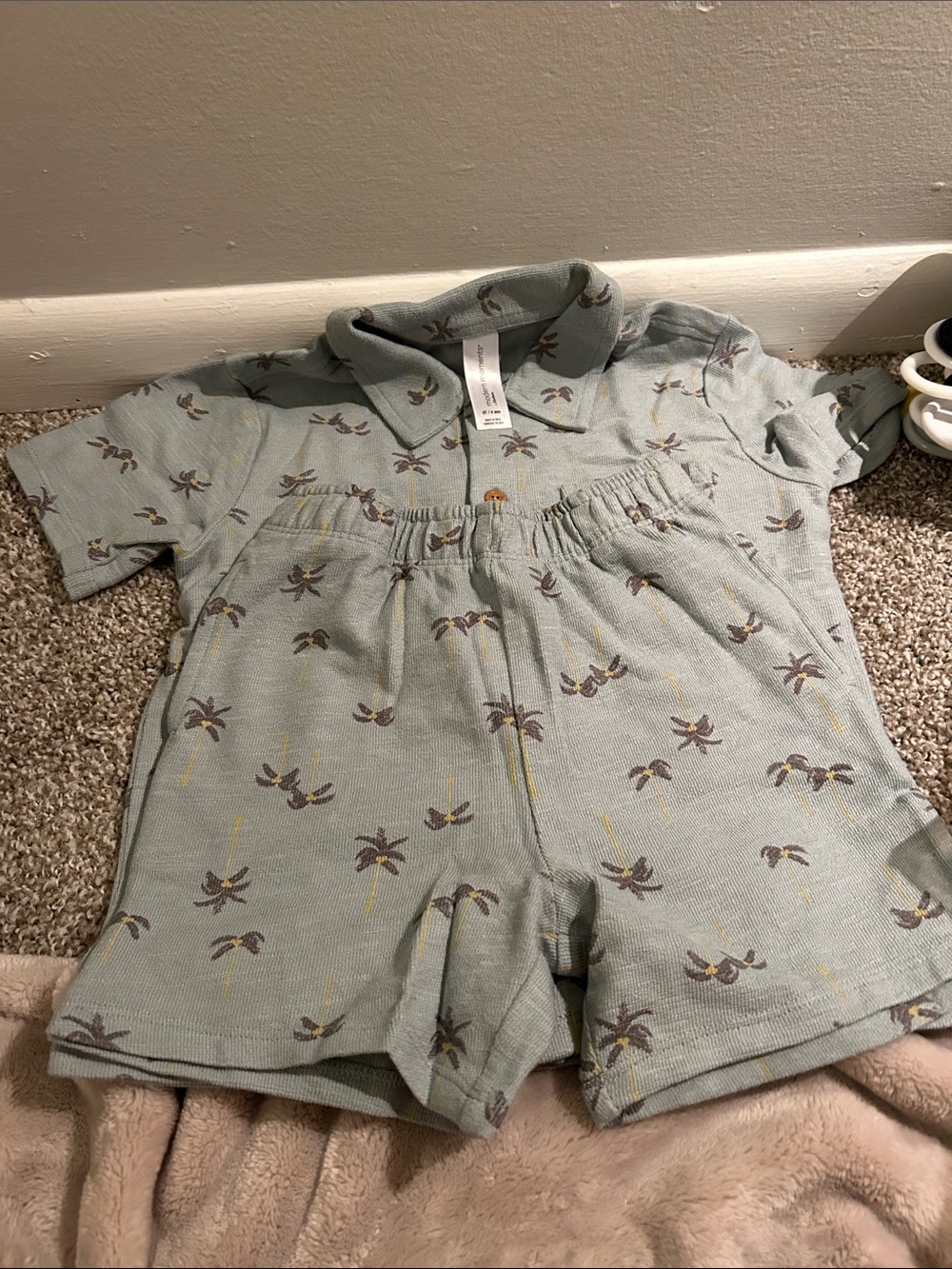 Kids Light Sage Palm-Print Matching Set - Brand: